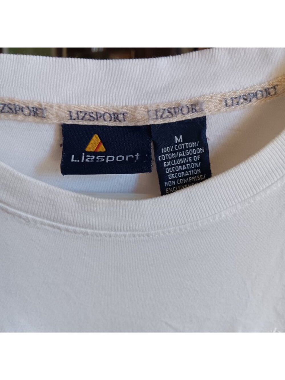 Vintage T-shirt Top Medium 90's Lizsport White Cotton Embroidered Logo Crew